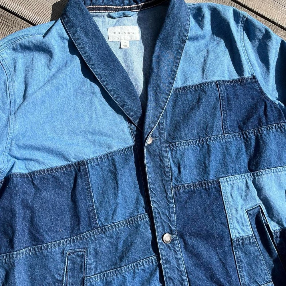 Sun + Stone Amazing Denim Patchwork Blazer Top - image 2